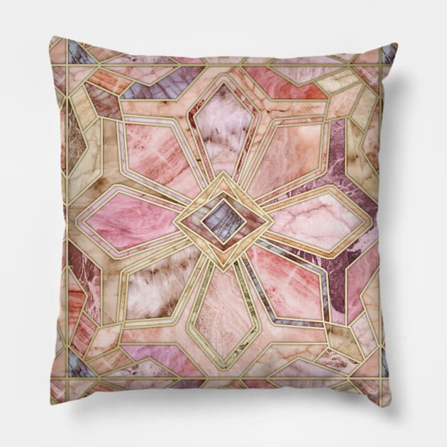 Geometric Gilded Stone Tiles in Blush Pink, Peach and Coral Pillow by micklyn