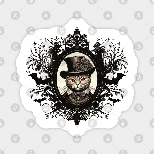 Halloween Cat, Vampire Cat, lady fangs Magnet by Joselo Rocha Art