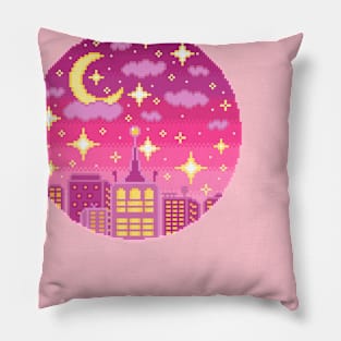 Tokyo Night Sky Pixel Art Pillow