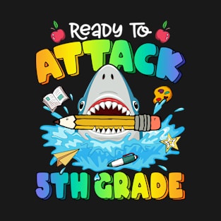 Ready To Crush 5th Grade Shark Back To School Colorful Boys Girls T-Shirt