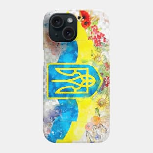 Ukraine Coat of Arms Watercolor Banner Phone Case