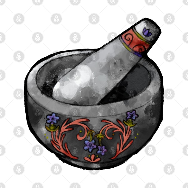 Kitchen Witch mortar and pestle sticker by JJLosh