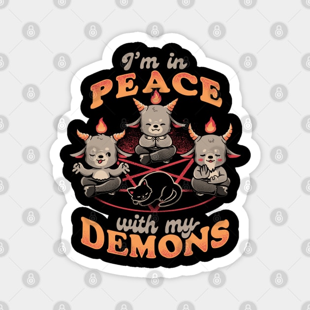 In Peace With My Demons - Creepy Cute Baphomet Cat Gift Magnet by eduely