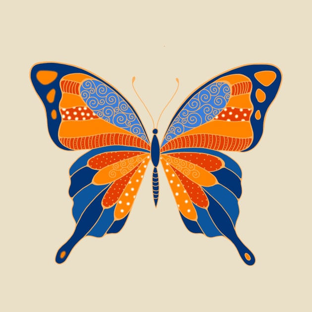 Big Beautiful Blue and Orange Butterfly by crookedlittlestudio