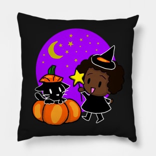 A Witch and her Black Cat Pillow