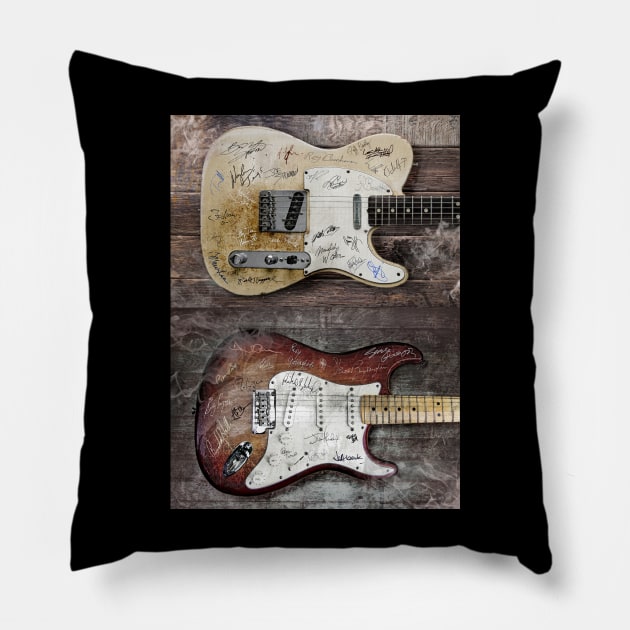 Famous Guitarists Signatures Pillow by IconsPopArt