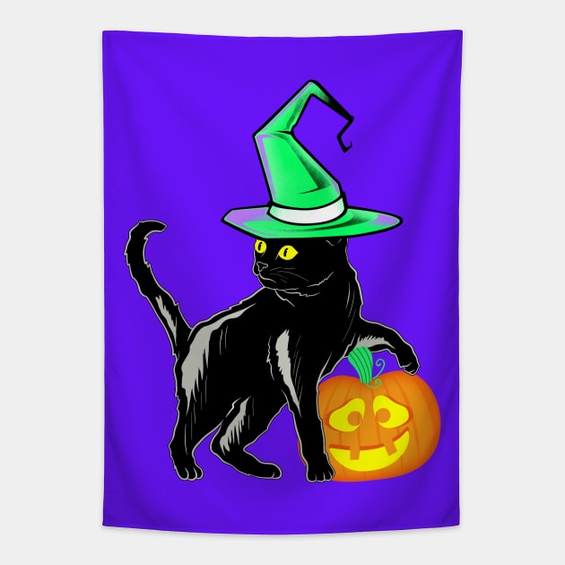 Black  Halloween Cat Tapestry by AngelFlame