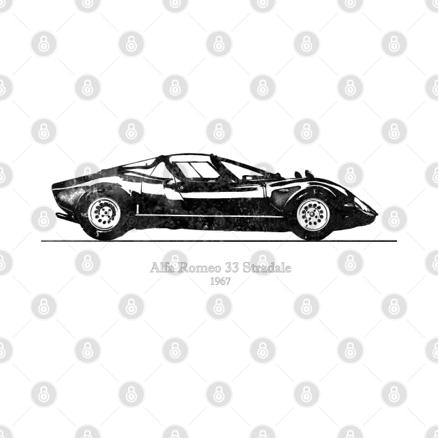 Alfa Romeo 33 Stradale 1967 - Black and White Watercolor by SPJE Illustration Photography