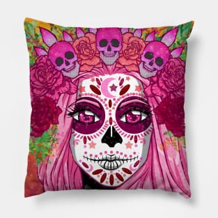 Pink Queen Sugar Skull bloom Pillow