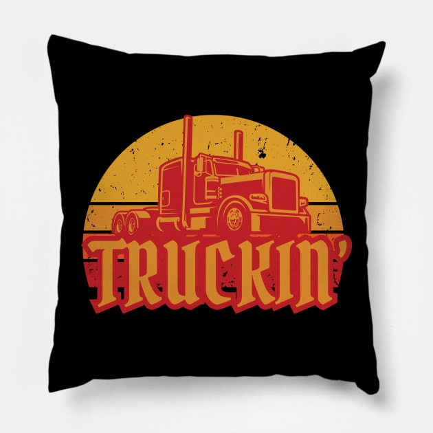 Trashy Trucker 'Truckin' Vintage Sunset Rig Pillow by DreamySteve's