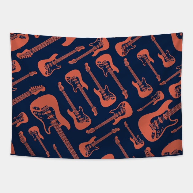 Electric Guitar Seamless Pattern Brown Tapestry by nightsworthy