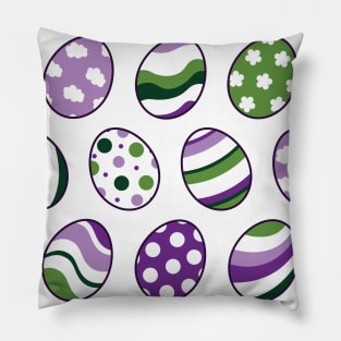 Egg Pattern | Purple Green | Stripes Clouds Flowers Dots | White Pillow