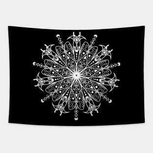 Hand drawn mandala with fine details white color. Stylish print. Tapestry