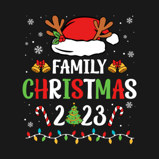 Family Christmas 2023 Santa Hat Matching Family Pajamas Xmas T-Shirt