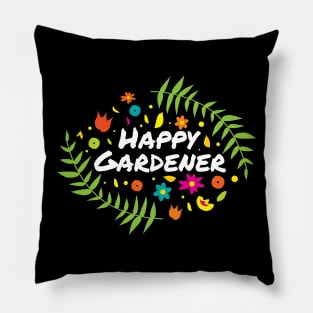 Gardening Fashion: Colorful Happy Gardener Floral Design Pillow