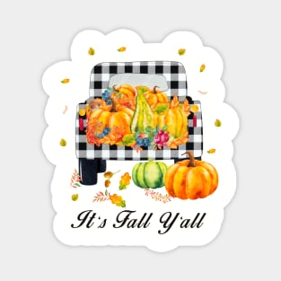 It's fall y'all Autumn Pumpkin Truck Buffalo plaid Magnet