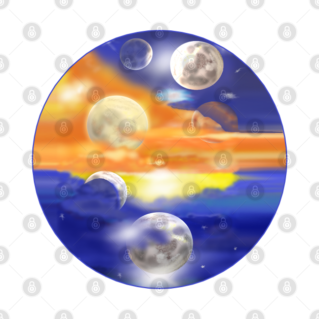Many Moons Circle (White Background) - Moon - Crewneck Sweatshirt