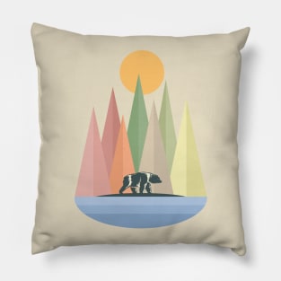 Bear in Nature Landscape Collage Pillow