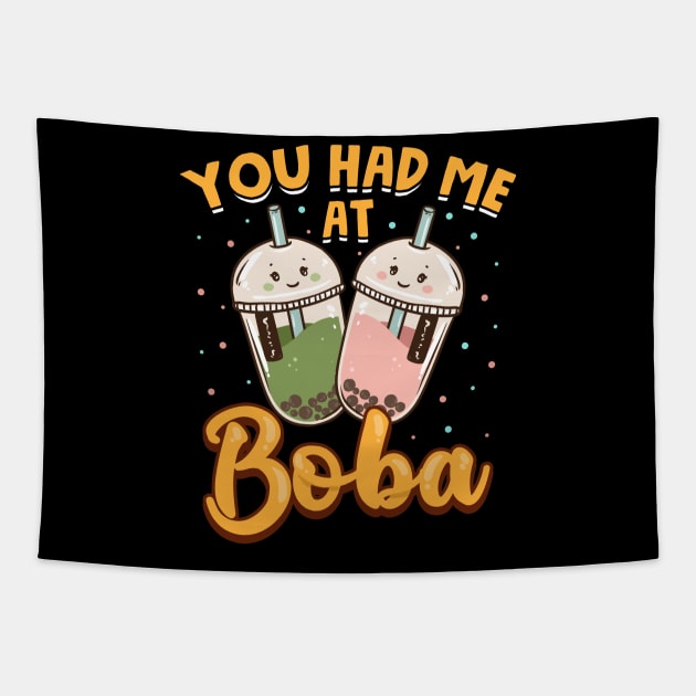 Funny You Had Me At Boba Cute Kawaii Bubble Tea Tapestry by theperfectpresents