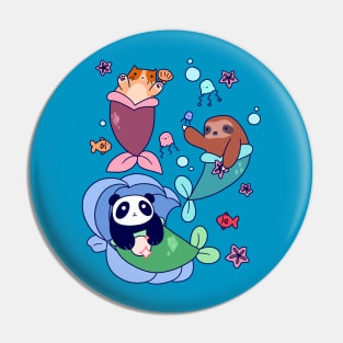 Mermaid Sloth Cat and Panda Pin