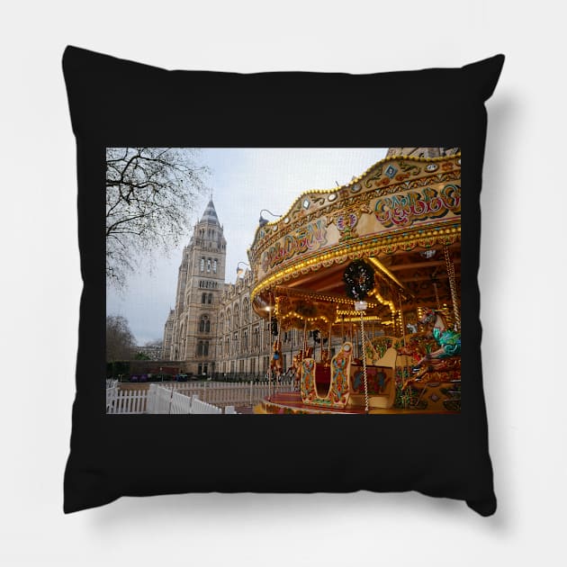 Natural History Museum and Merry go round London UK Pillow by fantastic-designs