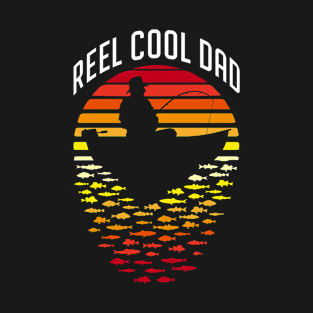 Reel Cool Dad Fishing Retro Sunset Funny Fisherman And Boat T-Shirt