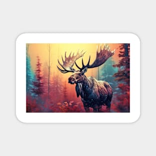 Moose Animal Wildlife Wilderness Colorful Realistic Illustration Magnet