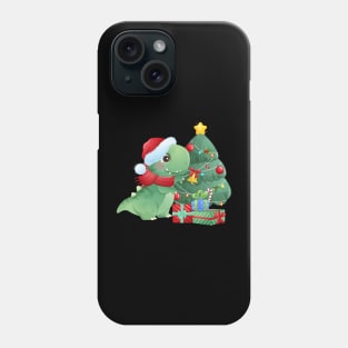 Cute Christmas T Rex Dinosaur With Christmas Tree And Gift Boxes Phone Case