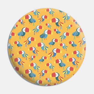 Toucans on a yellow background. Tropical bird pattern. Pin