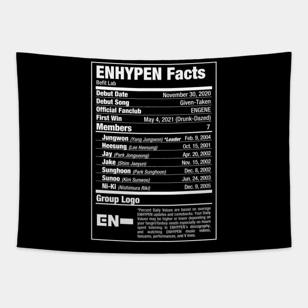 ENHYPEN Kpop Nutritional Facts 2 Tapestry by skeletonvenus