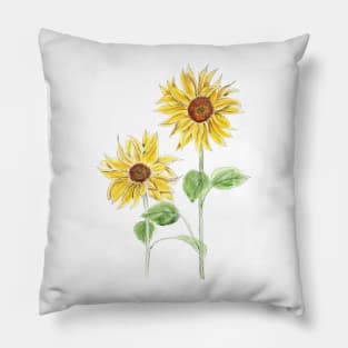 2 yellow sunflowers ink and watercolor Pillow