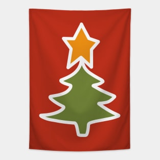 Minimal White Line Christmas Tree Tapestry