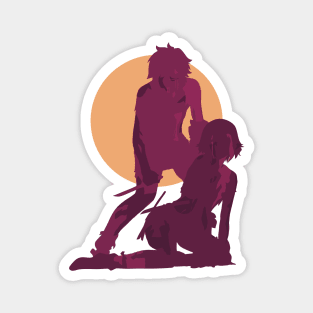 Danmachi Or Is It Wrong To Try Or Dungeon Ni Deai Season 4 Anime Characters Bell And Ryuu Bleeding In Red Minimalist Sunset Vintage Design Magnet