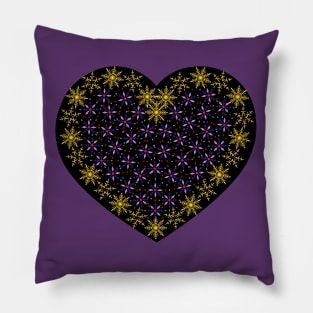 Yellow and violet snowflakes fancy heart Pillow