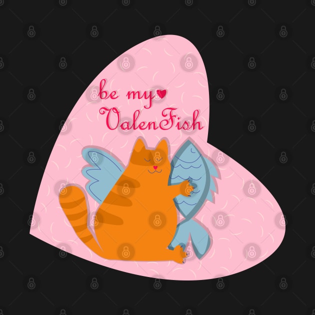 Be my valentine chonk cat holding fish by Cute-Design