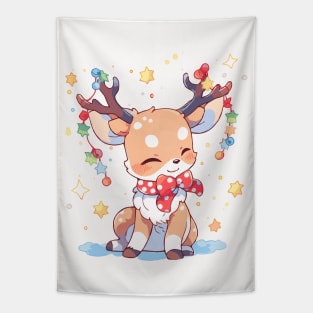 Fawn tangled up in Christmas decorations Tapestry