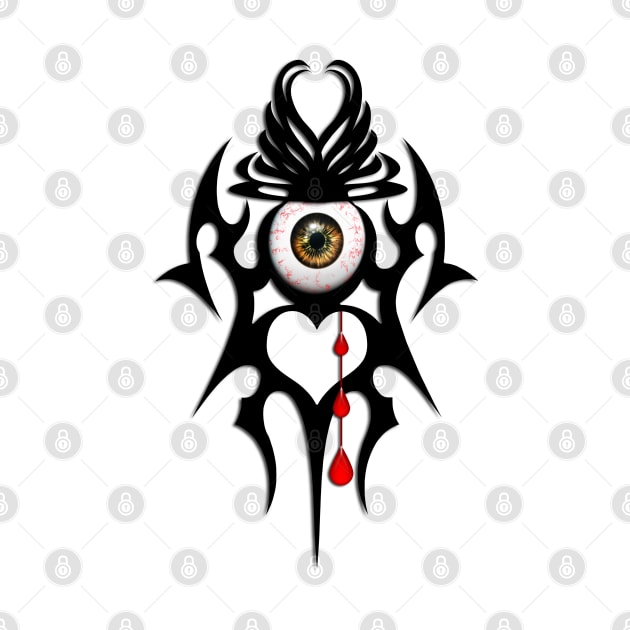 brown bloodshot eyeball tribal symbol by AmandaRain