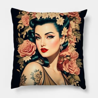 Vintage 1950s Pin Up Girl Tattoo Pillow