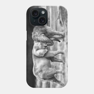 The Meeting - Realistic African elephant pencil drawing Phone Case