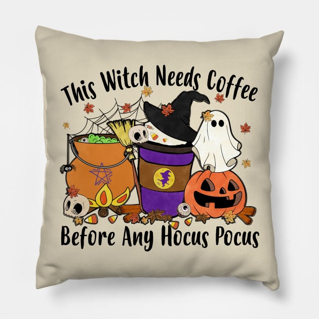 This Witch Needs Coffee Before Any Hocus Pocus Pillow by LMW Art