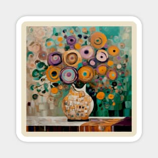 Pastel Blossoms in a Geometric Vase After Klimt Magnet