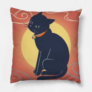 Black Cat on Vermilion Pillow