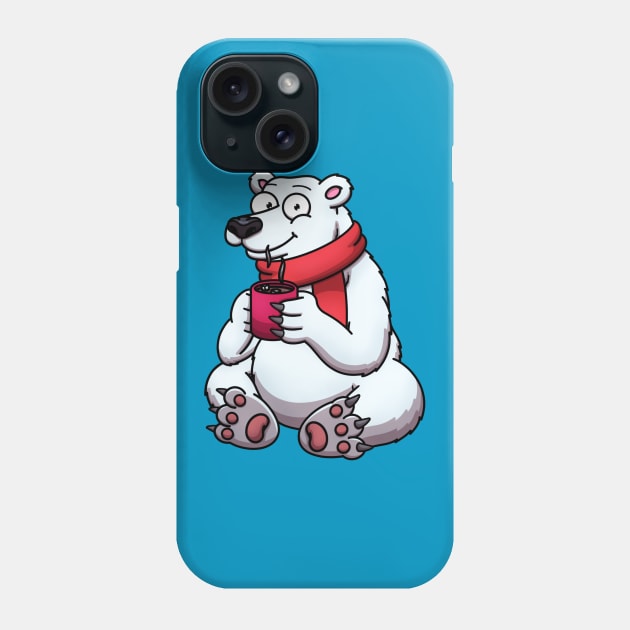 Cute Polar Bear In Red Scarf Drinking Hot Chocolate Phone Case by TheMaskedTooner