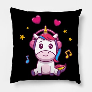 Cute unicorn listen music cartoon Pillow