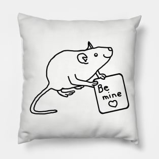 Rat says Be Mine Line Drawing Valentines Day Pillow