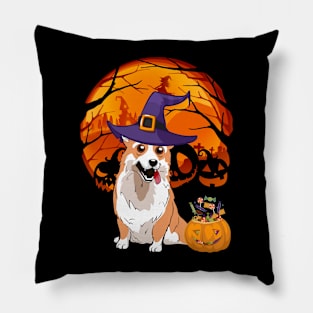 Corgi pumpkin witch Pillow