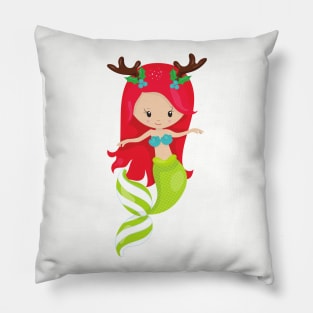 Christmas Mermaid, Antlers, Mistletoe, Xmas Pillow