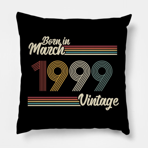 Vintage Born in March 1999 Pillow by Jokowow