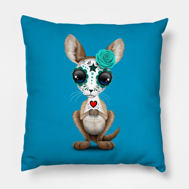 Blue Day of the Dead Sugar Skull Baby Kangaroo Pillow by jeffbartels