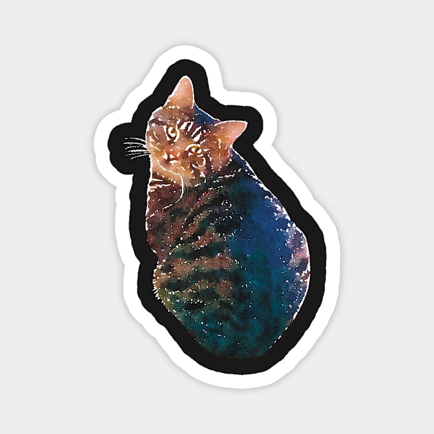 Fat Tabby Cat Watercolor Style Magnet by Griffelkinn